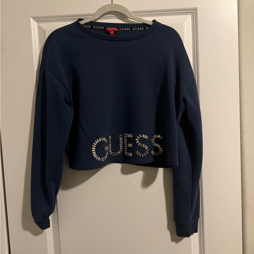GUESS Blue Oversized Cropped Sweatshirt